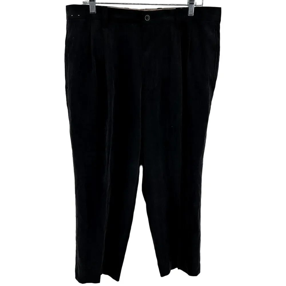 Tommy Bahama Silk Pleated Dress Pants Zip Fly Pockets Career Black 36x32
